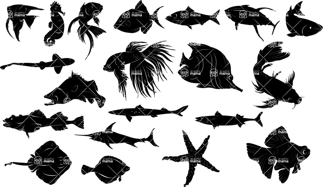Vector silhouettes - 20 Vector Fish Silhouettes Set